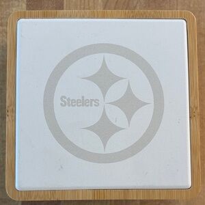 Pittsburgh Steelers Ceramic Coasters with Bamboo Holder - White and Brown (4)